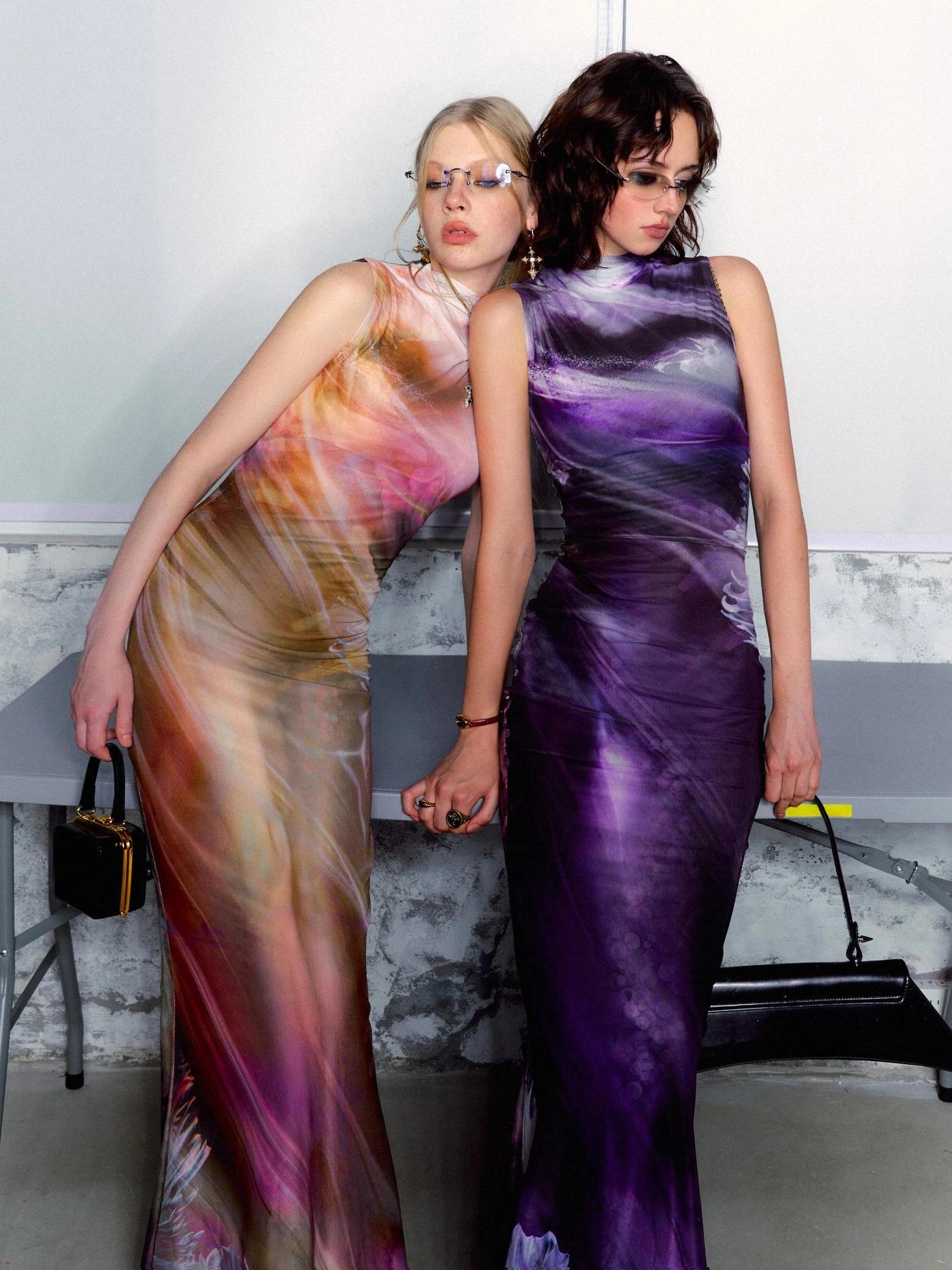 OfAkiva Vintage Glow Floral Cheongsam Dress With Sheer Mesh