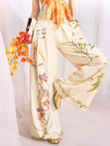 OfAkiva Vintage Hand Painted Botanical Floral High Waist Print Women&