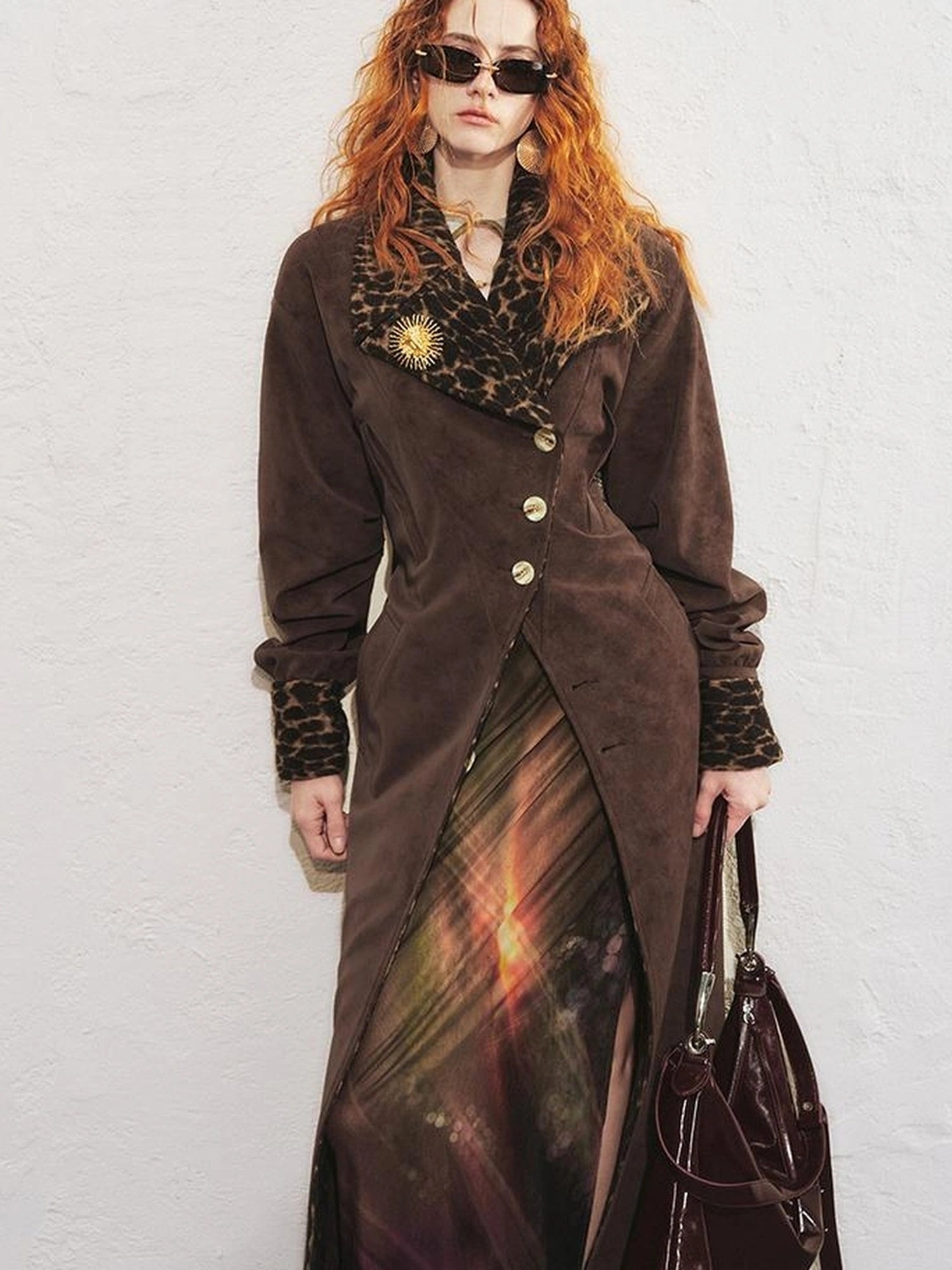 OfAkiva Vintage Inspired Leopard Print Suede Trench Coat