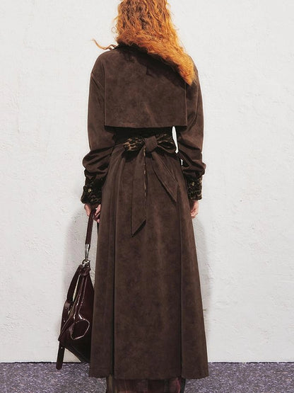 OfAkiva Vintage Inspired Leopard Print Suede Trench Coat