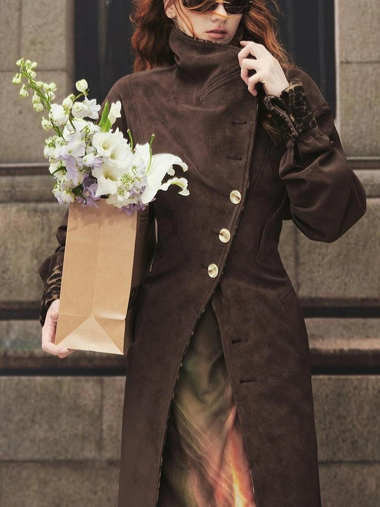 OfAkiva Vintage Inspired Leopard Print Suede Trench Coat