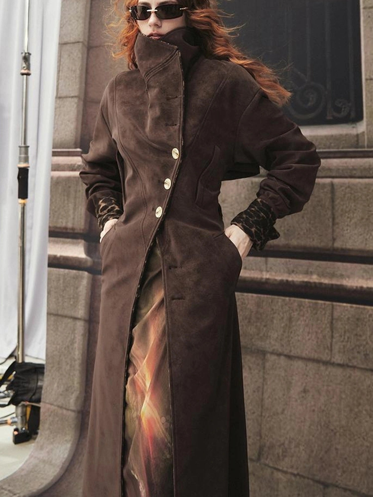 OfAkiva Vintage Inspired Leopard Print Suede Trench Coat