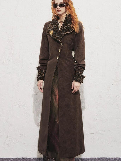 OfAkiva Vintage Inspired Leopard Print Suede Trench Coat