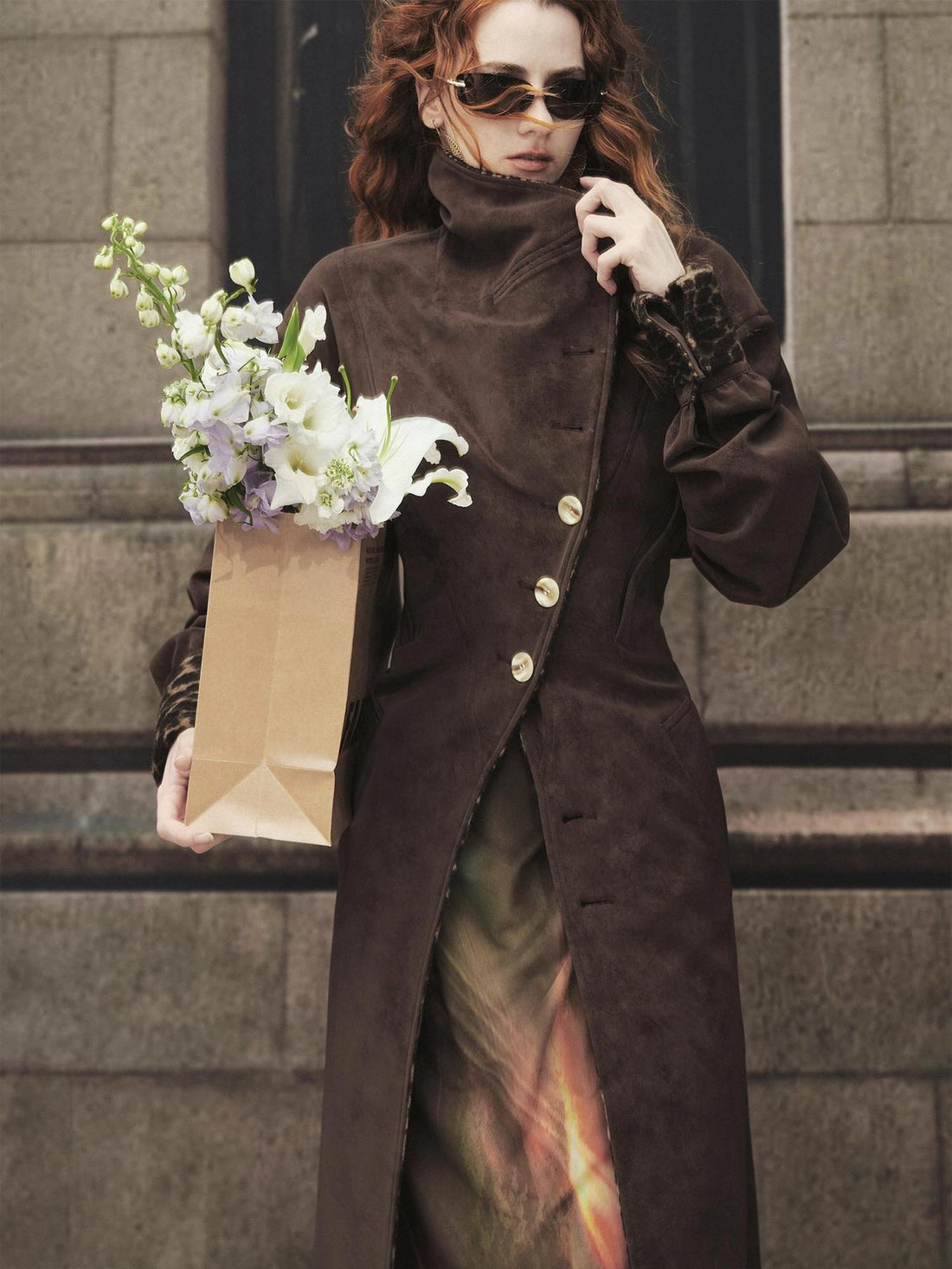 OfAkiva Vintage Inspired Leopard Print Suede Trench Coat