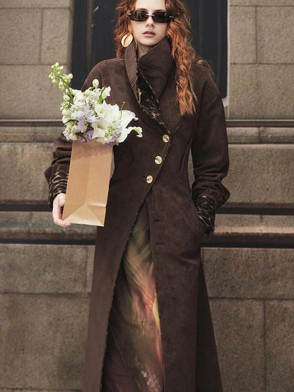 OfAkiva Vintage Inspired Leopard Print Suede Trench Coat