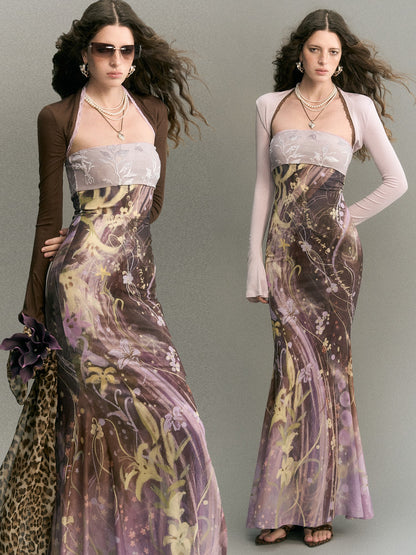 OfAkiva Vintage Print Strapless Two Piece Mermaid Women&