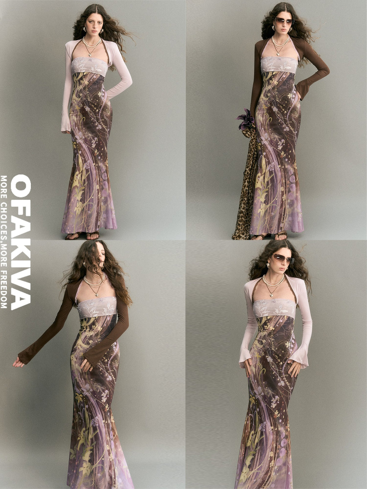 OfAkiva Vintage Print Strapless Two Piece Mermaid Women&