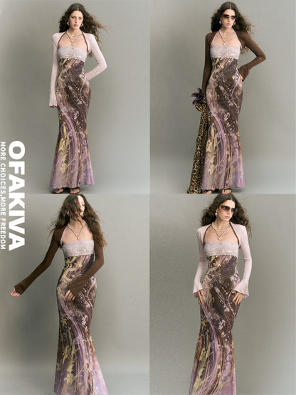 OfAkiva Vintage Print Strapless Two Piece Mermaid Women&