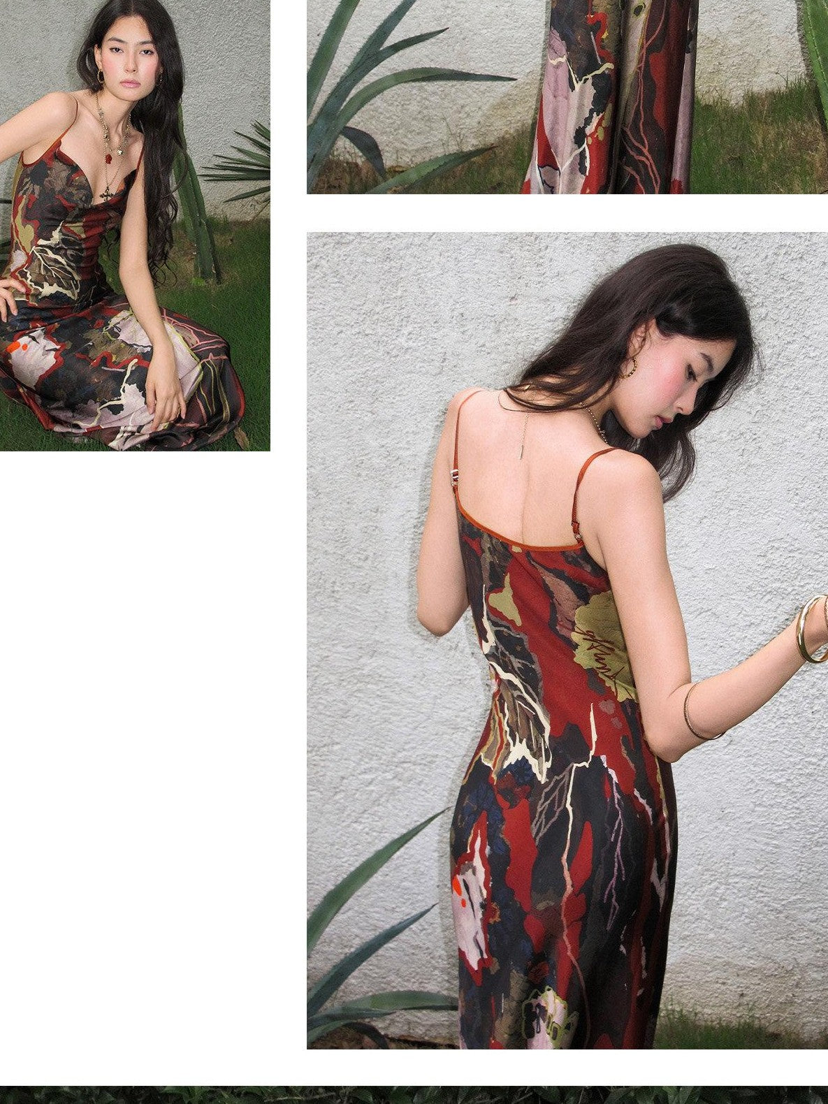 OfAkiva Vintage Red Oil Print Cowl Neck Mermaid Women&