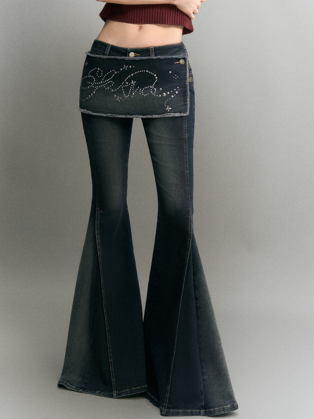 OfAkiva Vintage Y2k Rhinestone Embroidered High Waist Cotton Women&