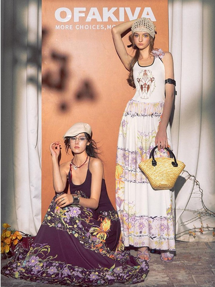 OfAkiva Violet Printed Embroidered Flared Patchwork Women&