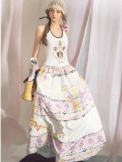 OfAkiva Violet Printed Embroidered Flared Patchwork Women&