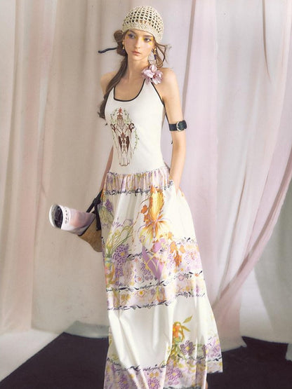 OfAkiva Violet Printed Embroidered Flared Patchwork Women&