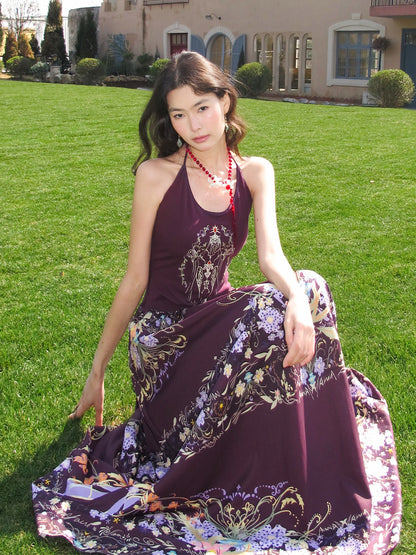 OfAkiva Violet Printed Embroidered Flared Patchwork Women&
