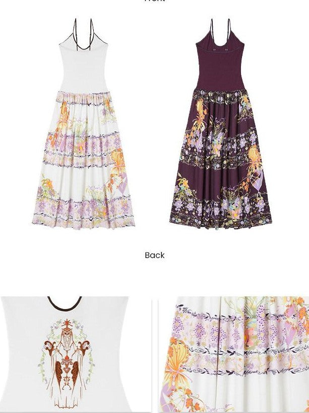 OfAkiva Violet Printed Embroidered Flared Patchwork Women&