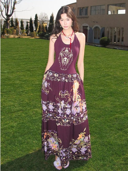 OfAkiva Violet Printed Embroidered Flared Patchwork Women&