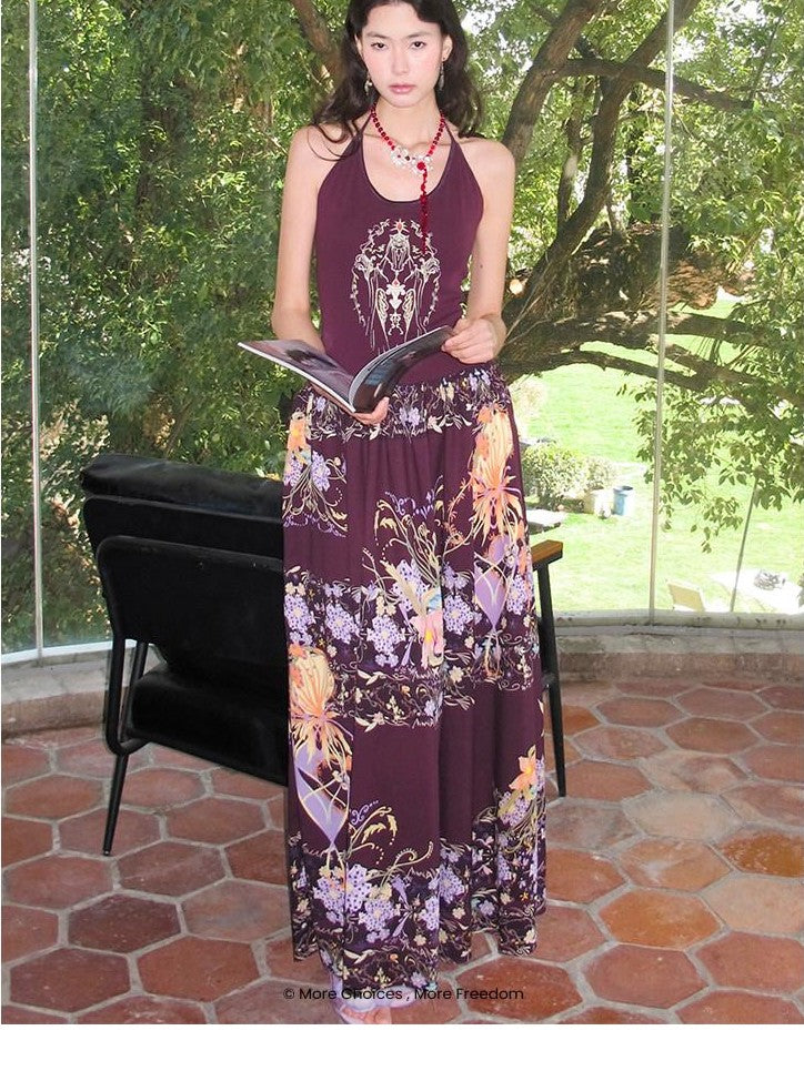 OfAkiva Violet Printed Embroidered Flared Patchwork Women&