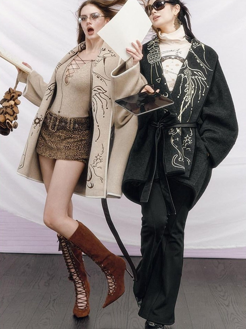 OfAkiva Warm Double Face Wool Tie Closure Commuter Slim Fit V-ceck Men Jacket