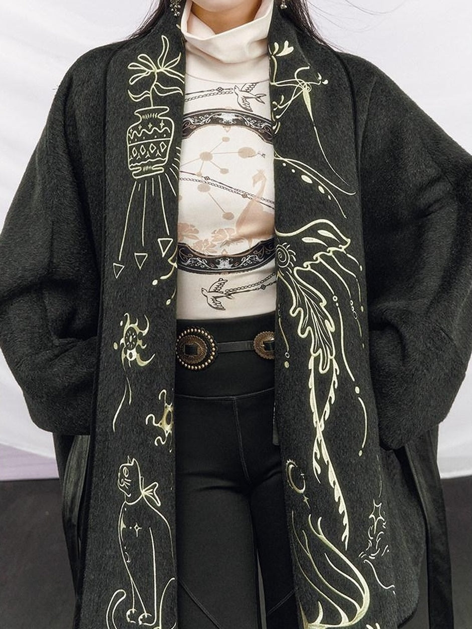 OfAkiva Warm Double Face Wool Tie Closure Commuter Slim Fit V-ceck Men Jacket