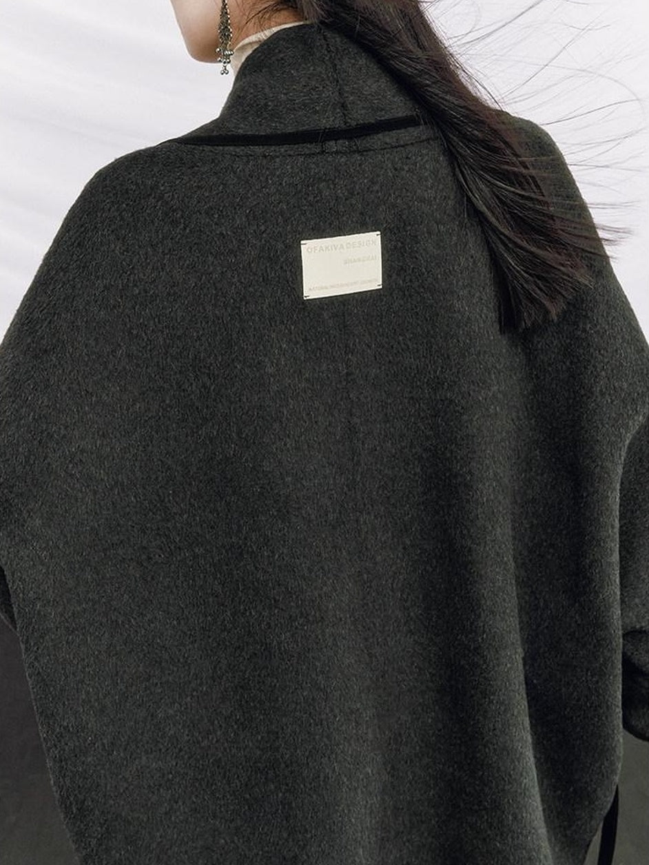 OfAkiva Warm Double Face Wool Tie Closure Commuter Slim Fit V-ceck Men Jacket