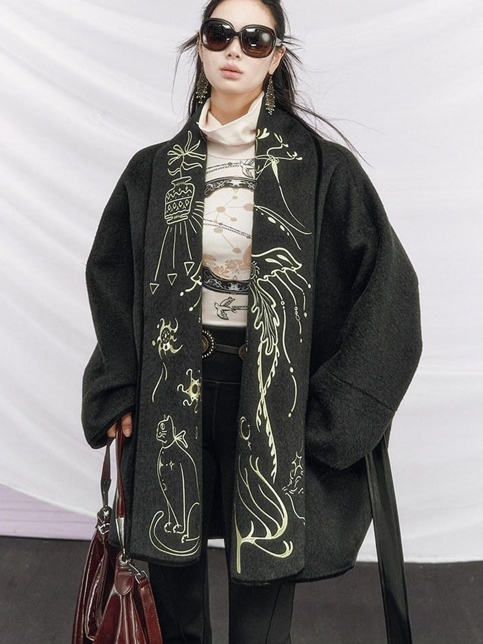 OfAkiva Warm Double Face Wool Tie Closure Commuter Slim Fit V-ceck Men Jacket