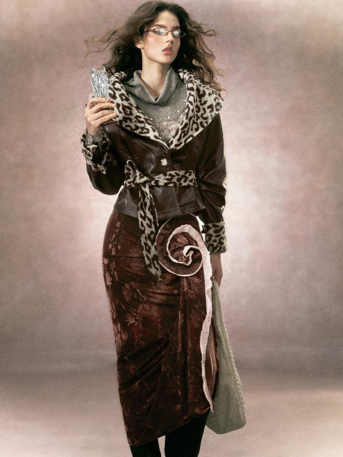 OfAkiva Warm Pu Leather Faux Fur Collar Slim Fit Zipper Pocket Youth Puffer Jacket