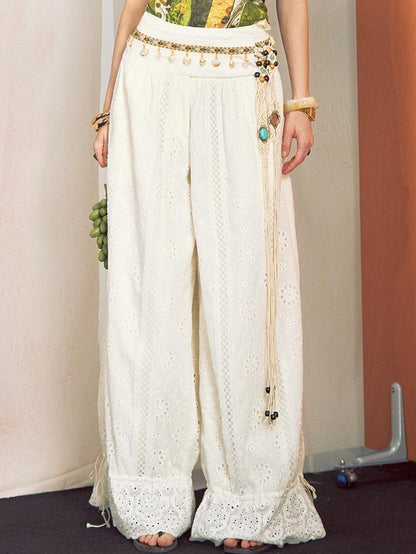OfAkiva White Cutout Lace Lantern Cinched Ankle Women&
