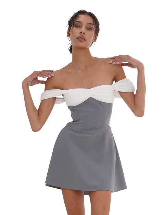 Off Shoulder A Line Dress with Detachable Sash Waist Accent