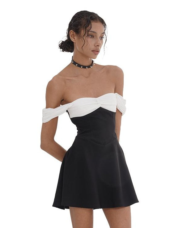 Off Shoulder A Line Dress with Detachable Sash Waist Accent