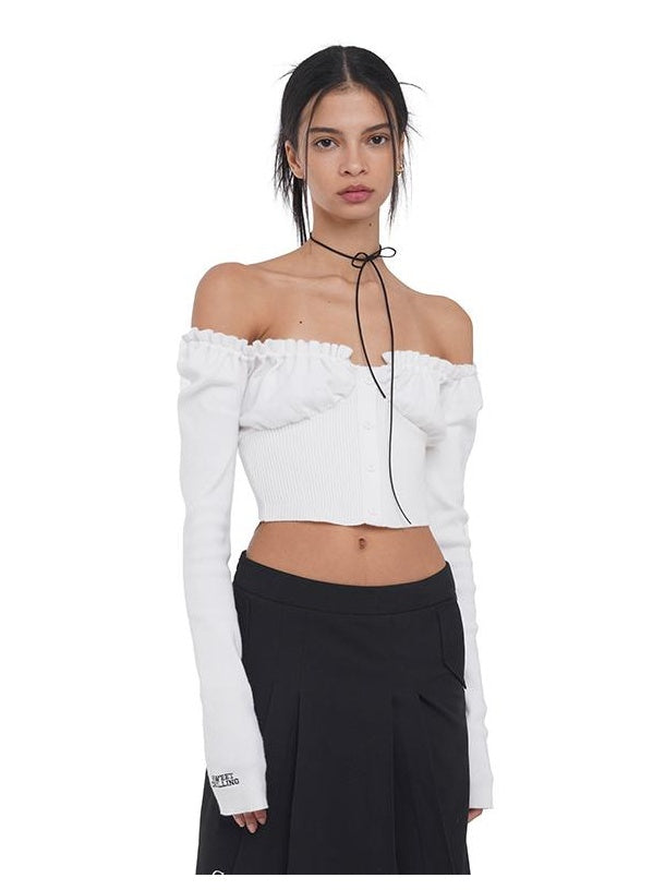Off Shoulder Bubble Sleeve Knit Top Vest Set for Women