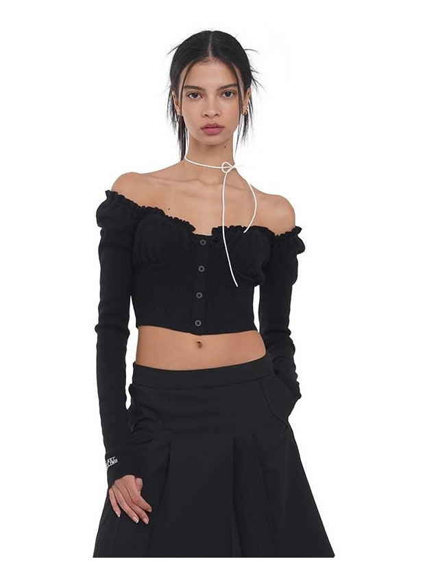 Off Shoulder Bubble Sleeve Knit Top Vest Set for Women
