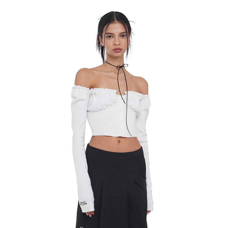 SweetChilling Off Shoulder Puff Sleeve Knit Top &amp; Vest Set Women Sweaters