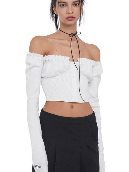 SweetChilling Off Shoulder Puff Sleeve Knit Top &amp; Vest Set Women Sweaters