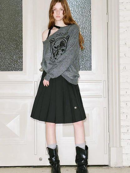 Off Shoulder Rose Jacquard Knit Top With Bow Tie