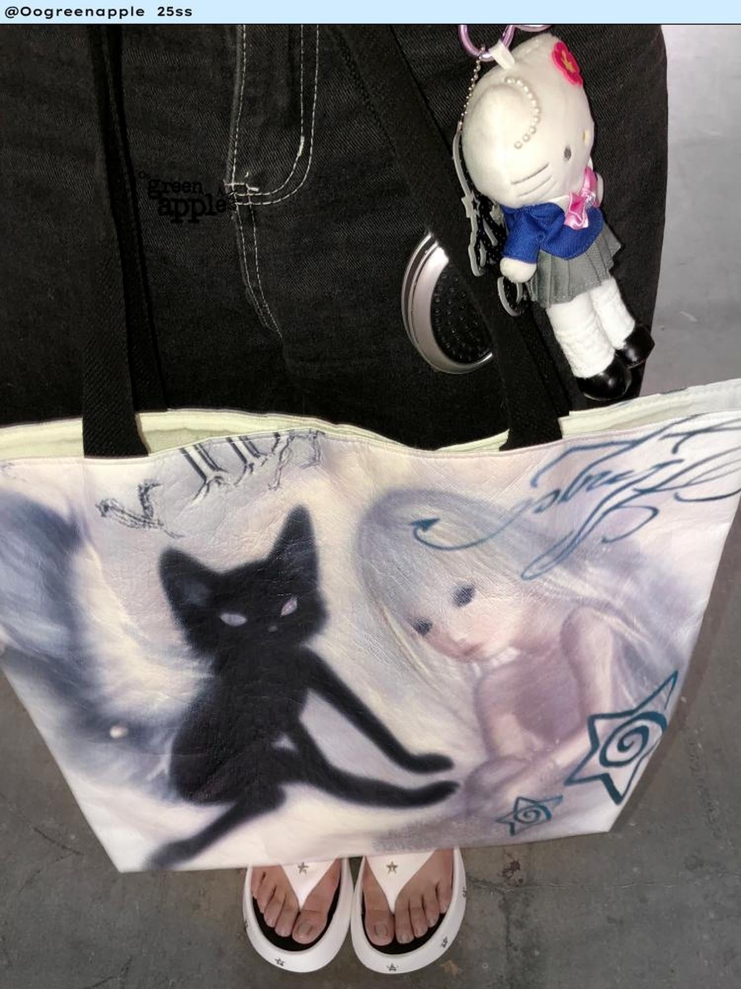 Oogreenapple Angel Cat Print Y2k Highstreet Rectangular Tote Women&