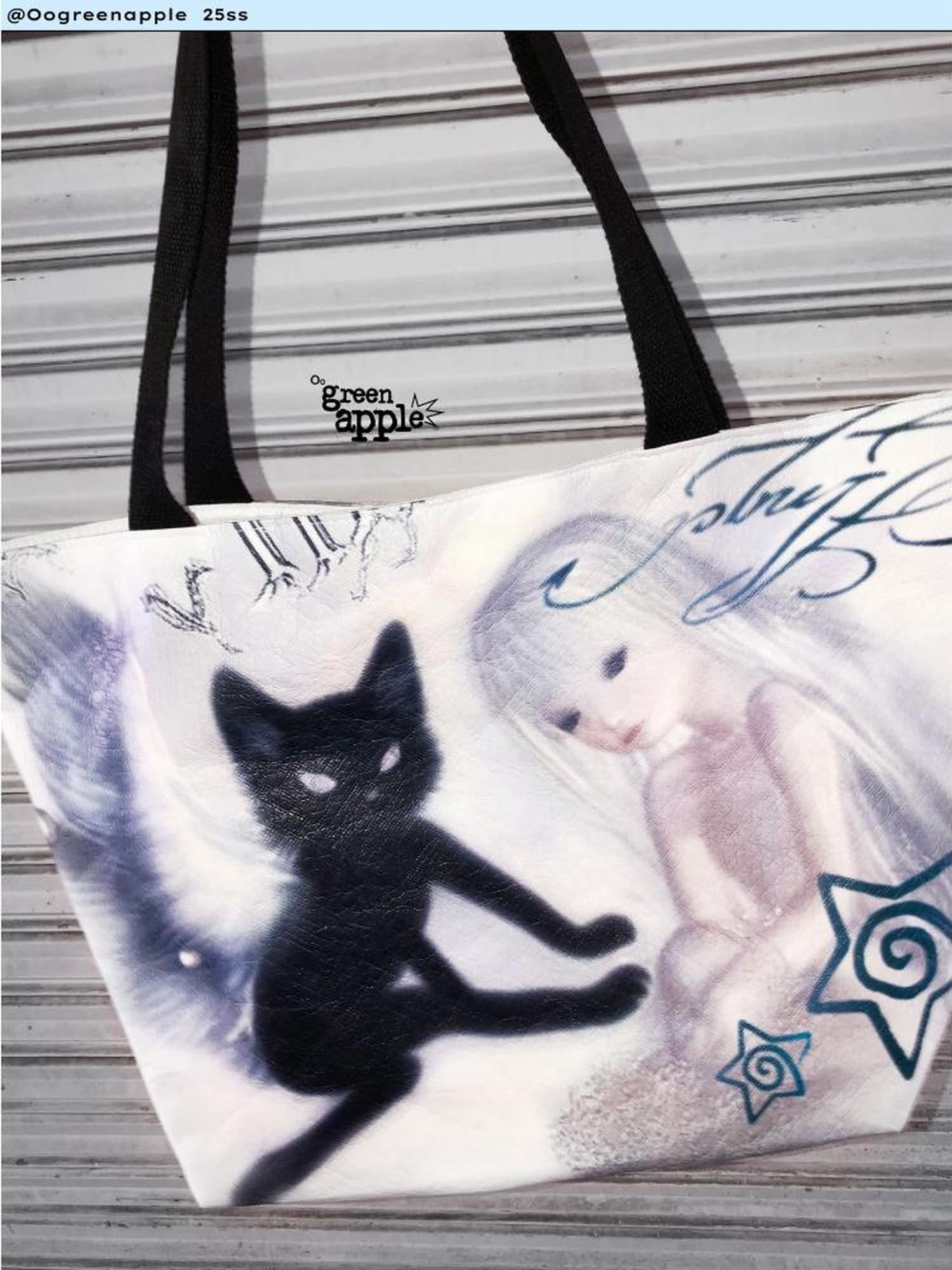 Oogreenapple Angel Cat Print Y2k Highstreet Rectangular Tote Women&
