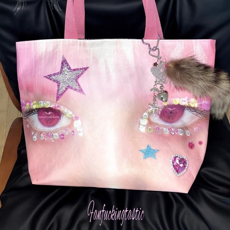 Oogreenapple_Big_Eye_Rhinestone_Print_Single_Strap_Tote_Women&