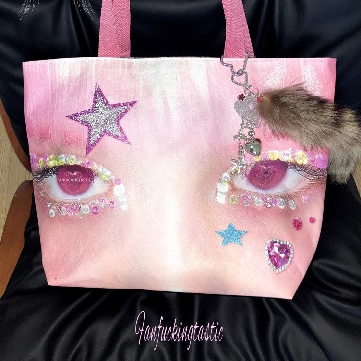 Oogreenapple_Big_Eye_Rhinestone_Print_Single_Strap_Tote_Women&