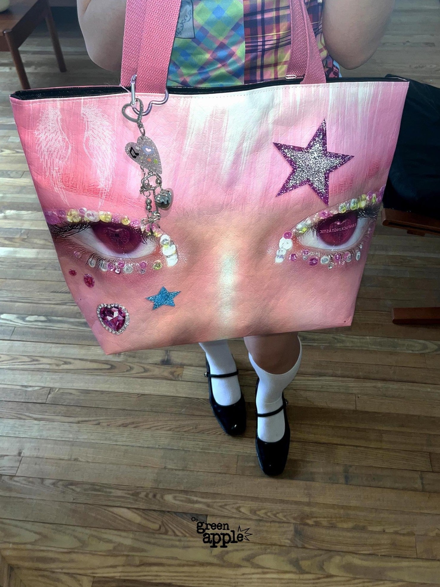 Oogreenapple Big Eye Rhinestone Print Single Strap Tote Women&