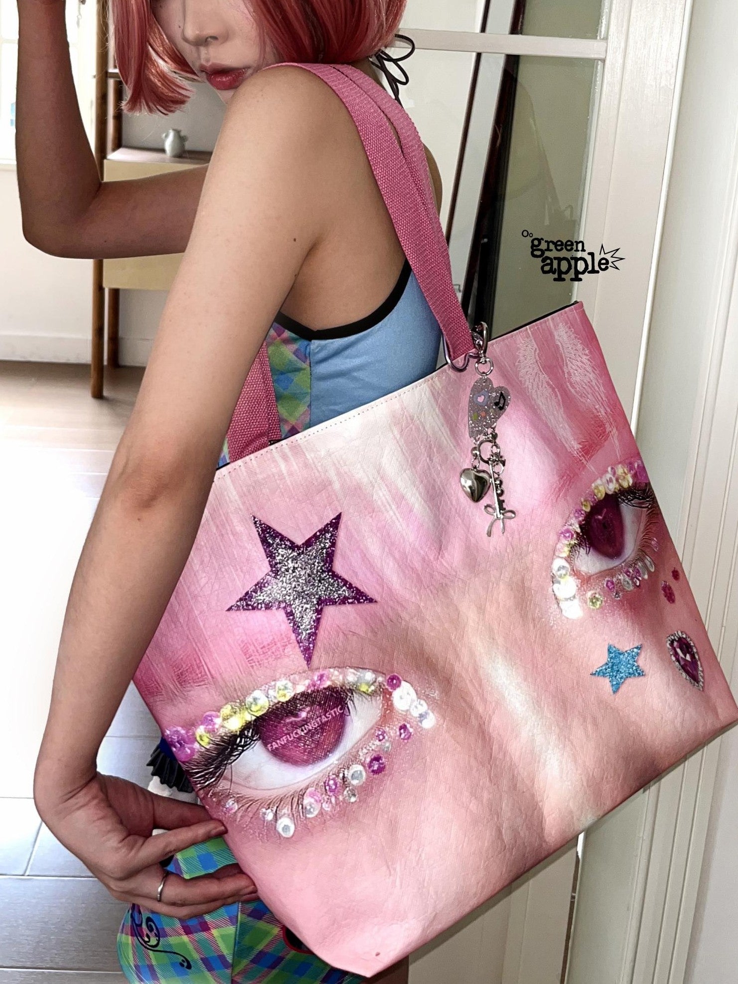 Oogreenapple Big Eye Rhinestone Print Single Strap Tote Women&