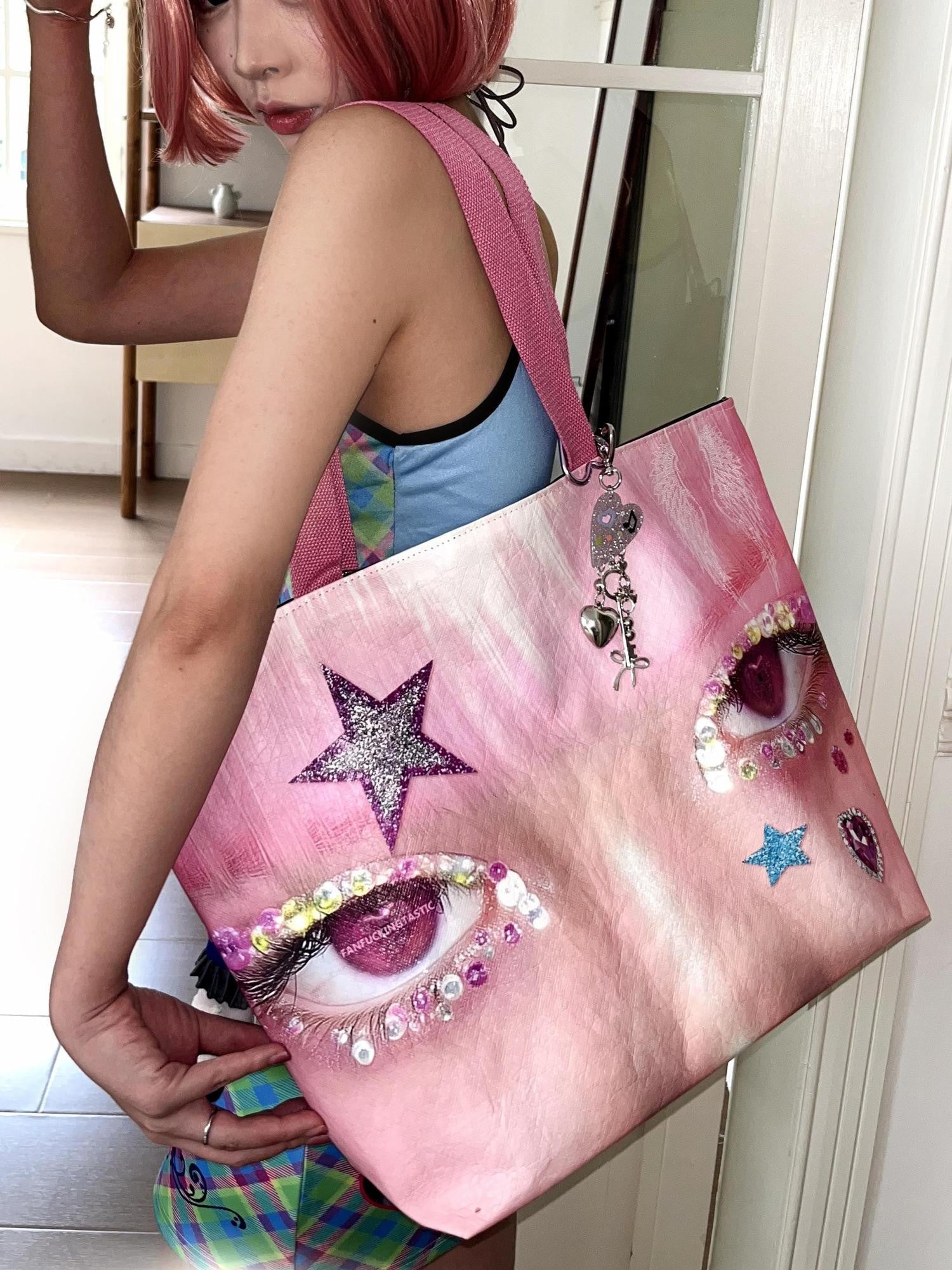 Oogreenapple Big Eye Rhinestone Print Single Strap Tote Women&