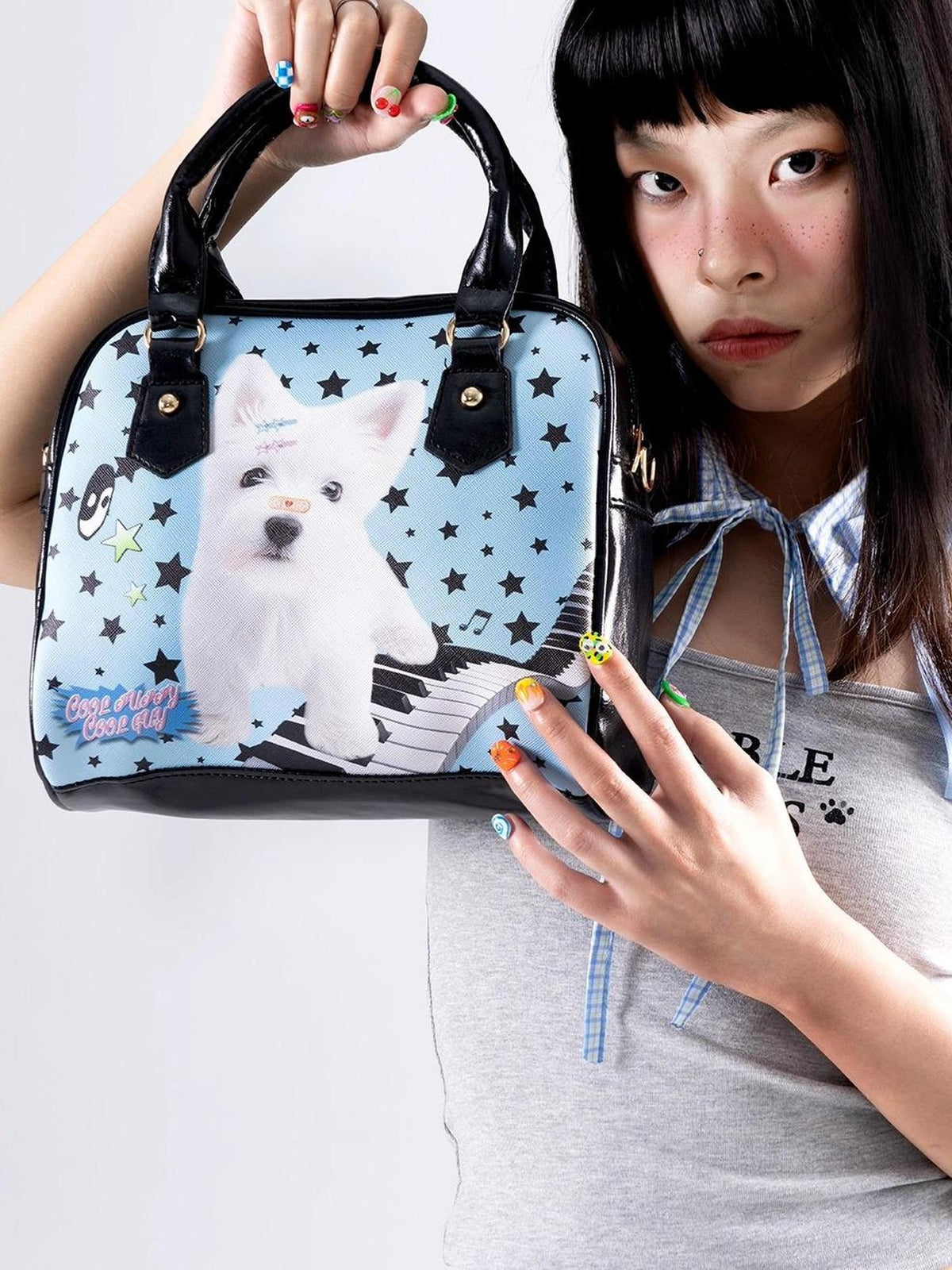 Oogreenapple Blue Dog Star Graffiti Square Pillow Women&