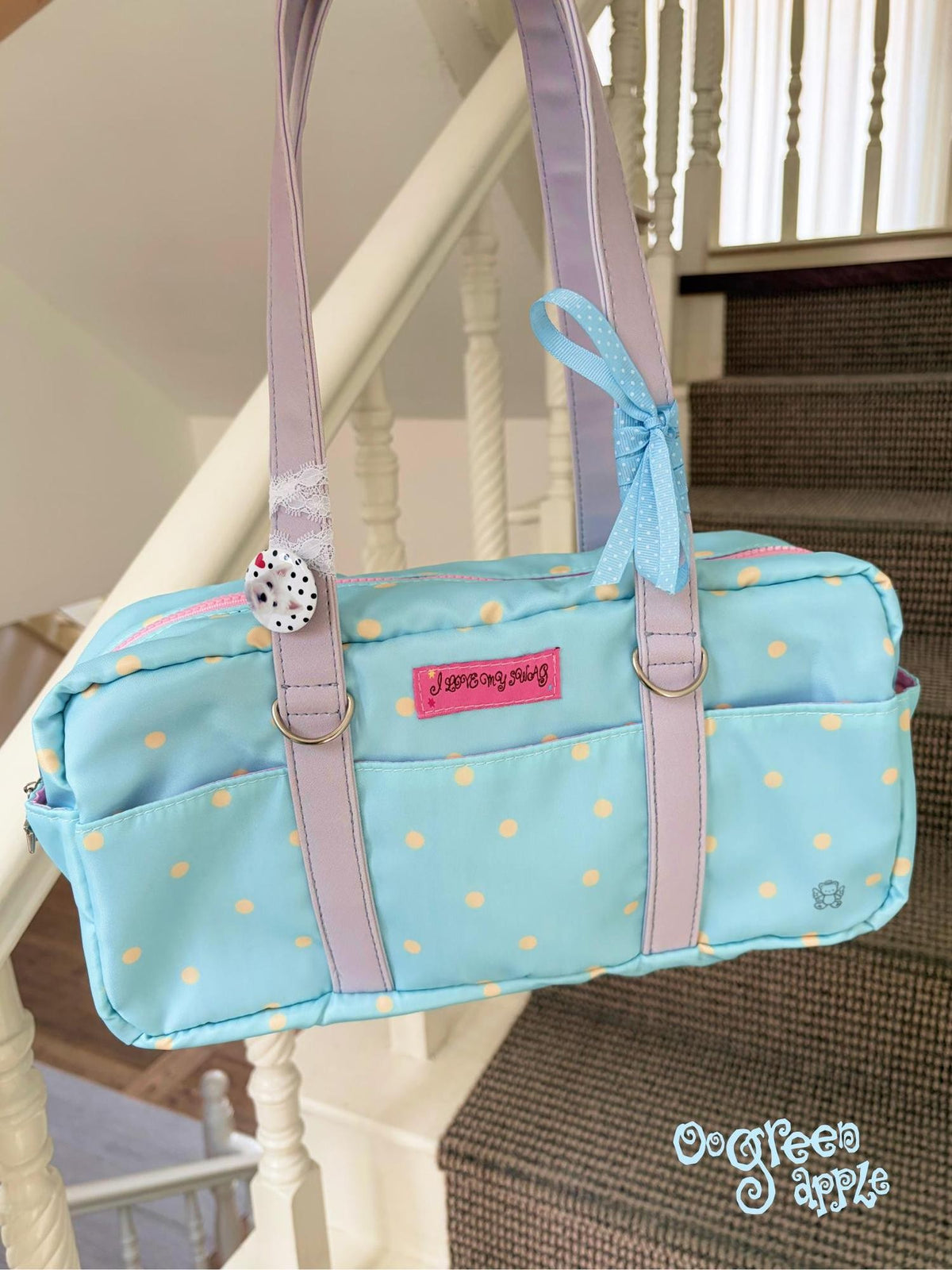 Oogreenapple Blue Grey Polka Dot Square Women&