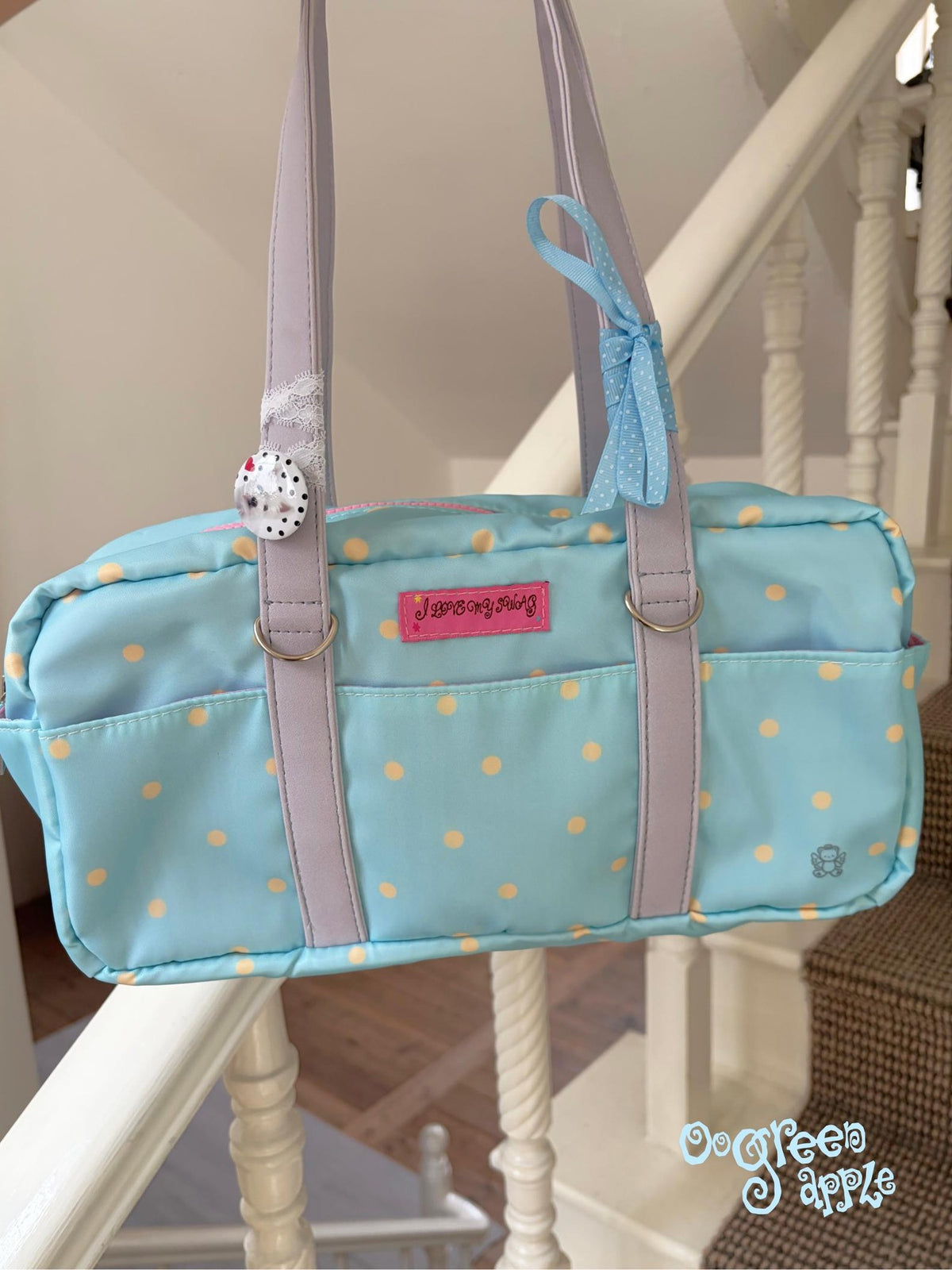 Oogreenapple Blue Grey Polka Dot Square Women&