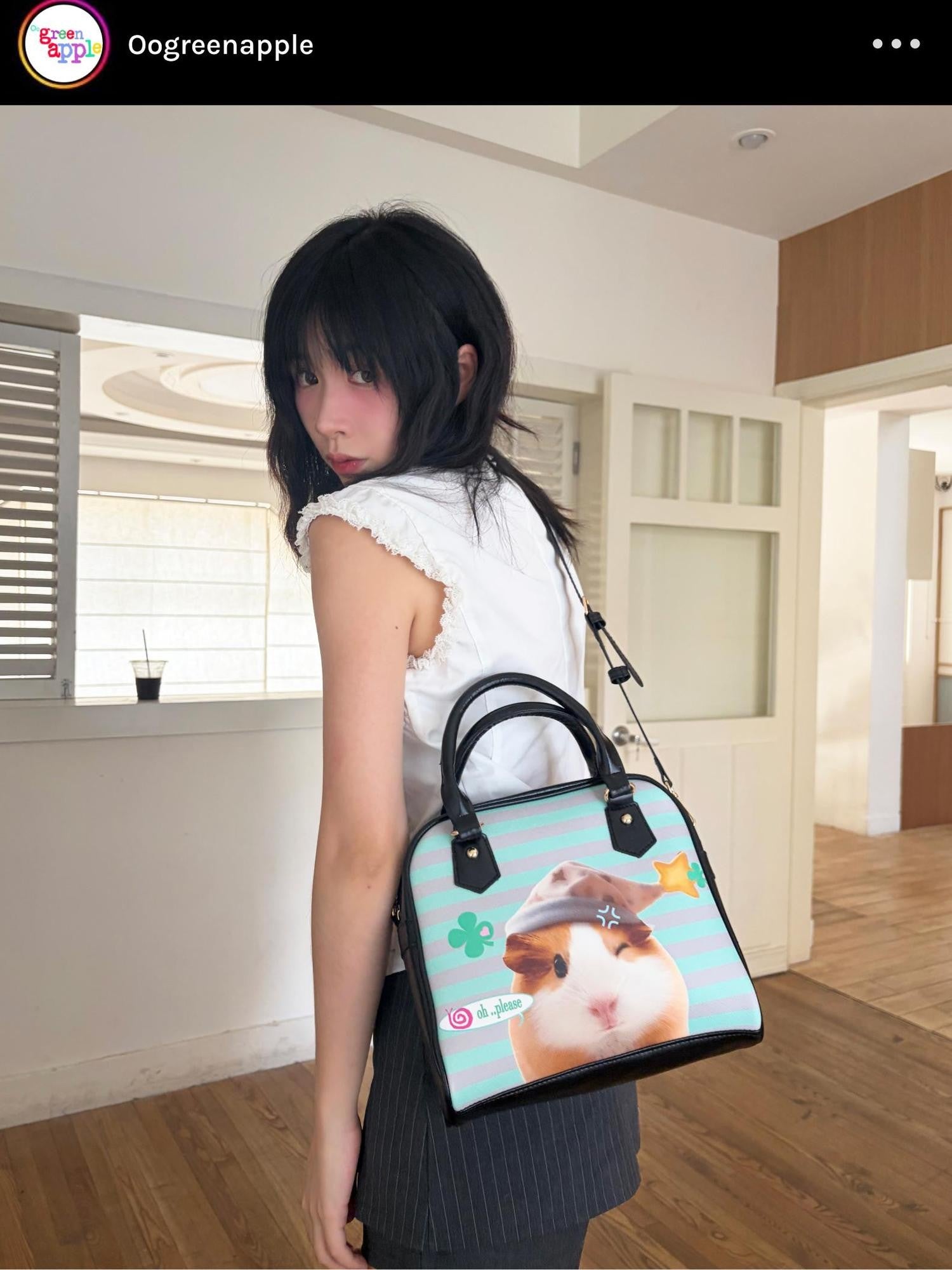 Oogreenapple Boxy Plaid Heart Striped Cartoon Guinea Pig Women&