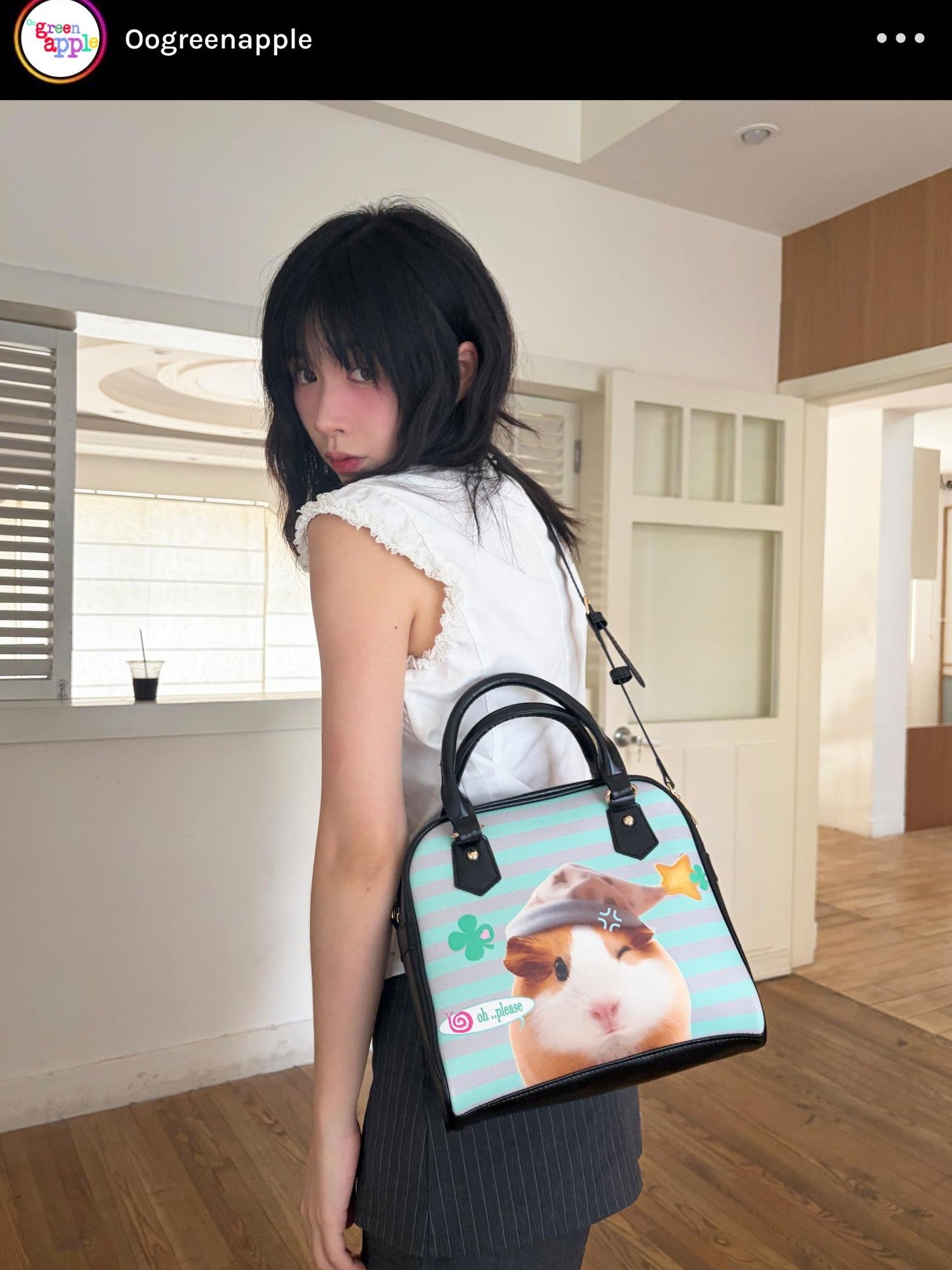 Oogreenapple Boxy Plaid Heart Striped Cartoon Guinea Pig Women&