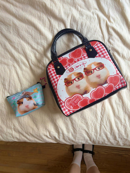 Oogreenapple Boxy Vintage Plaid Heart Guinea Pig Women&