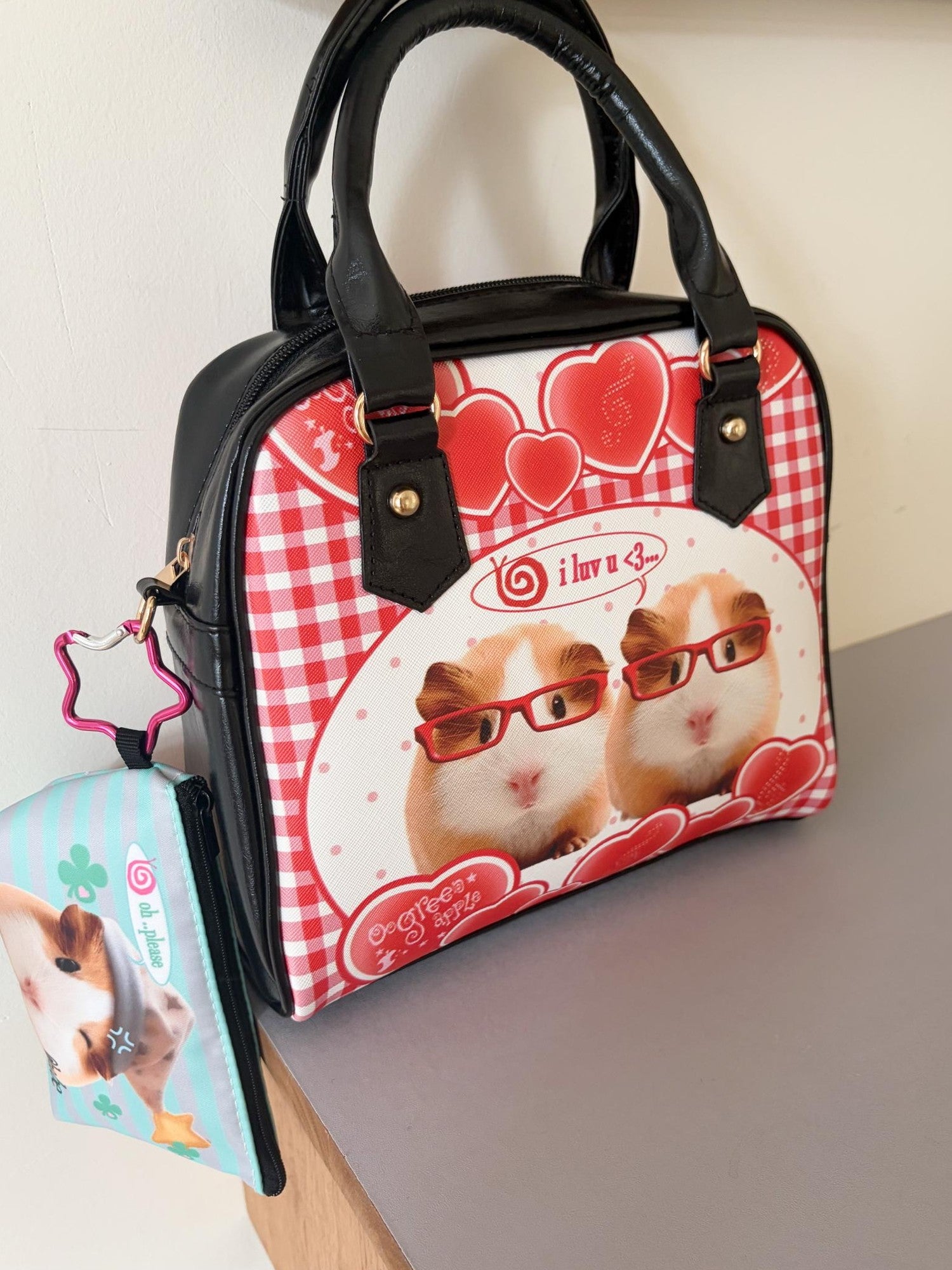 Oogreenapple Boxy Vintage Plaid Heart Guinea Pig Women&