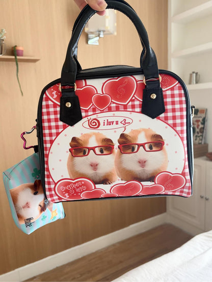 Oogreenapple Boxy Vintage Plaid Heart Guinea Pig Women&