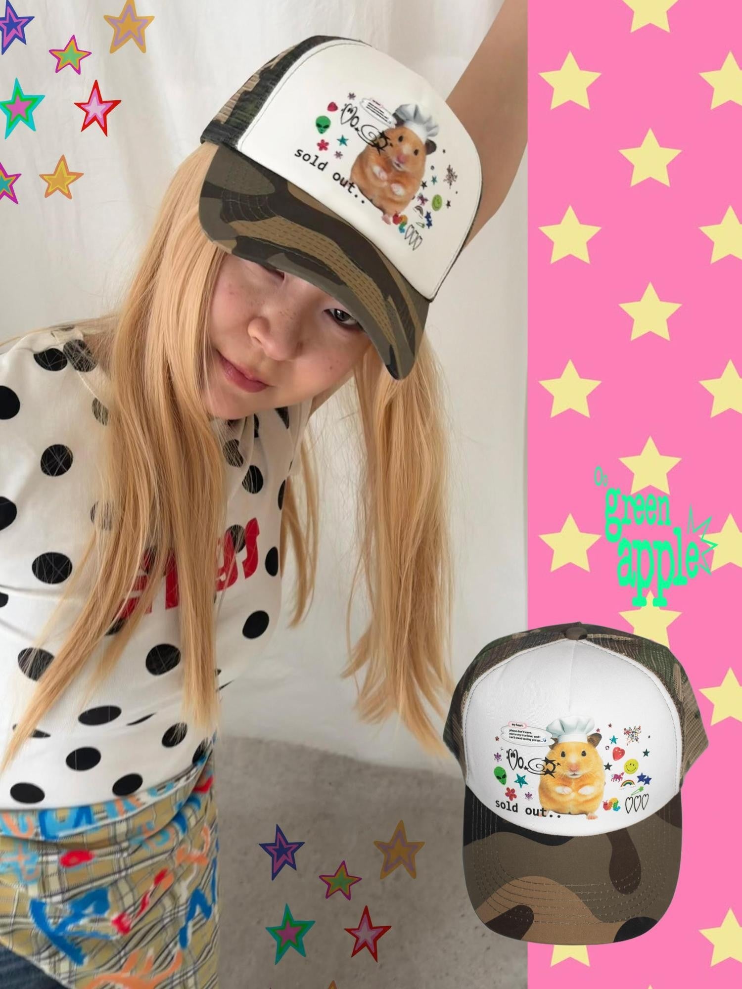 Oogreenapple Camouflage Trucker Chef Rat Print Women&